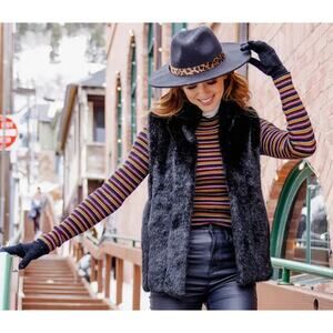 Donna Salyers Fabulous furs signature‎ series hook faux fur vest blamink 3X NEW